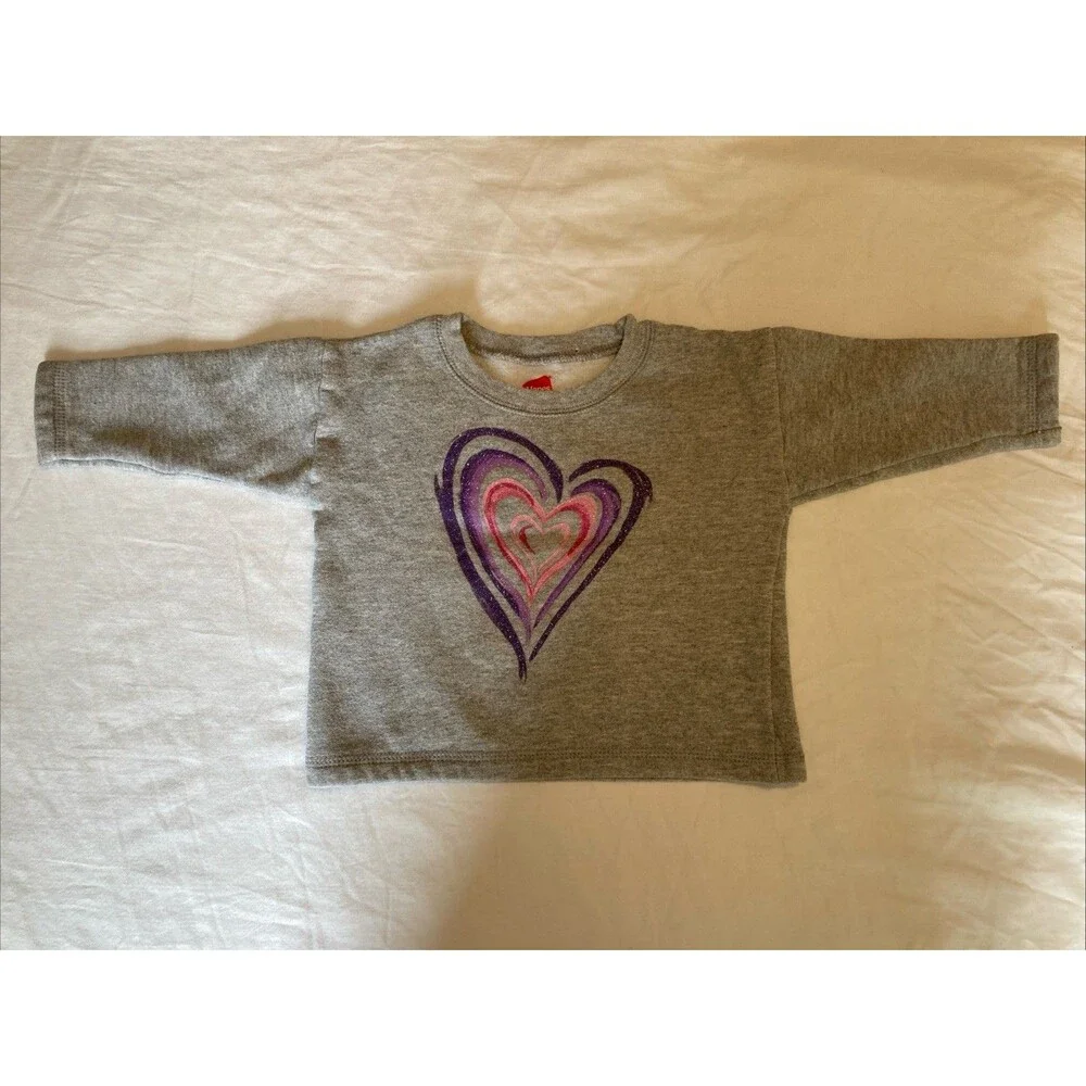 12 Months Hanes baby girl clothes - one piece long sleeve top | heart theme